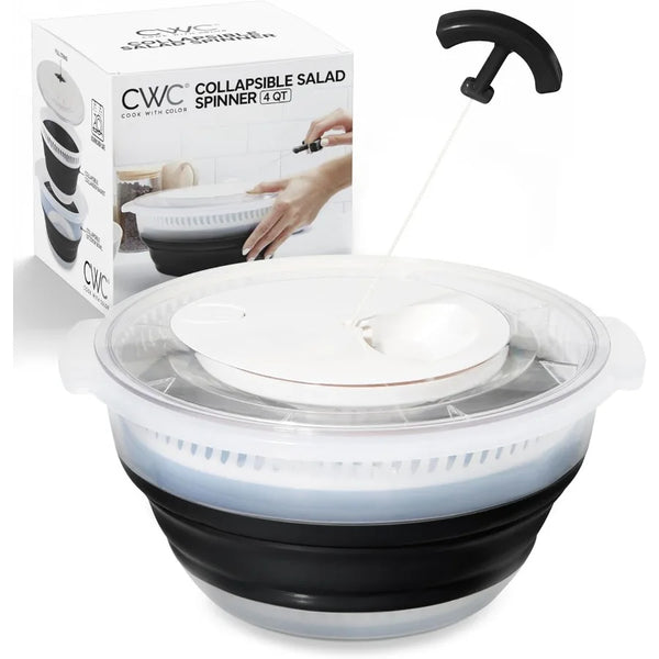 Collapsible Salad Spinner with 4 QT Capacity for Efficient Washing and Drying Fruits and Vegetables Compact Folding Design Save