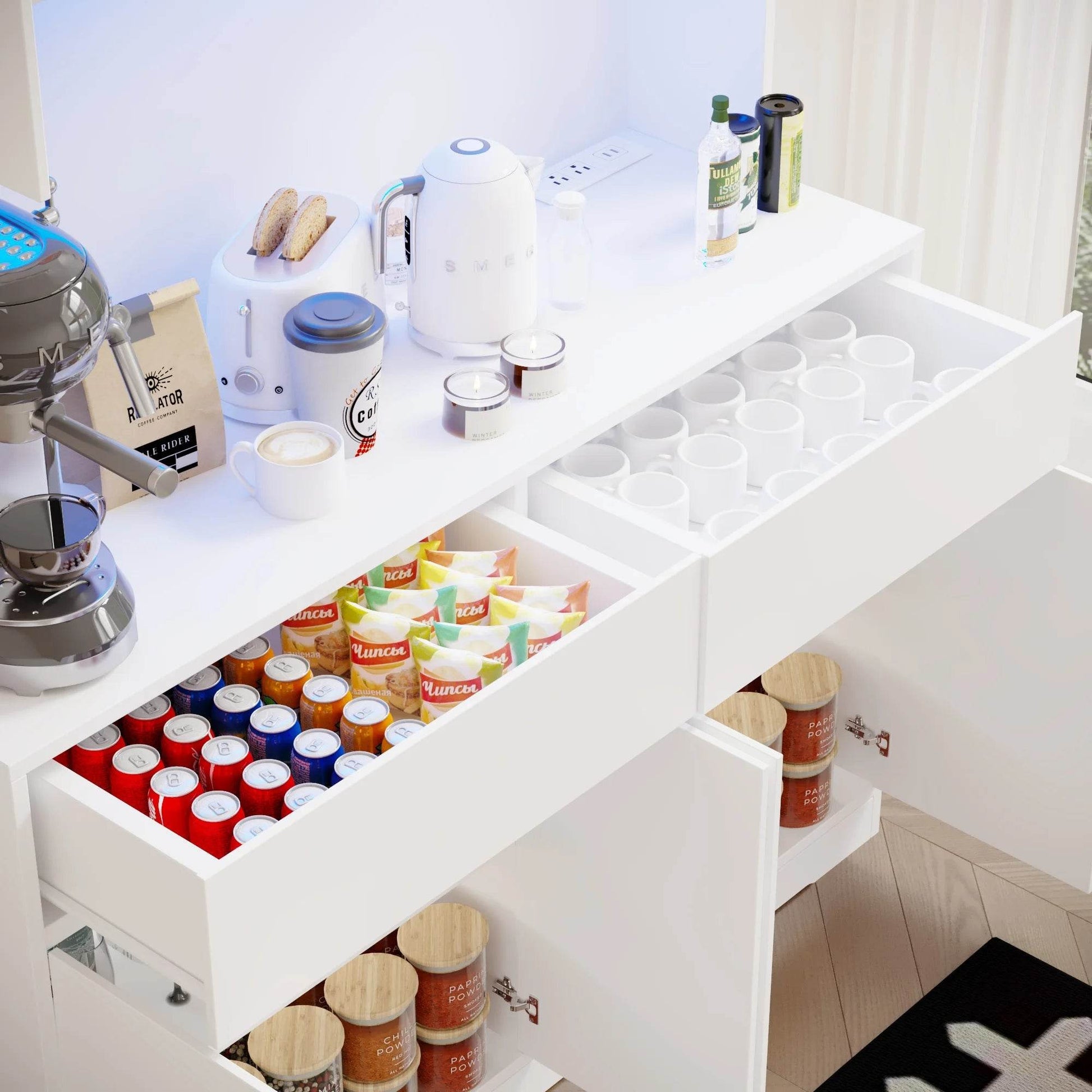 71'' Tall Kitchen Pantry with LED Lights - Loft&Timber