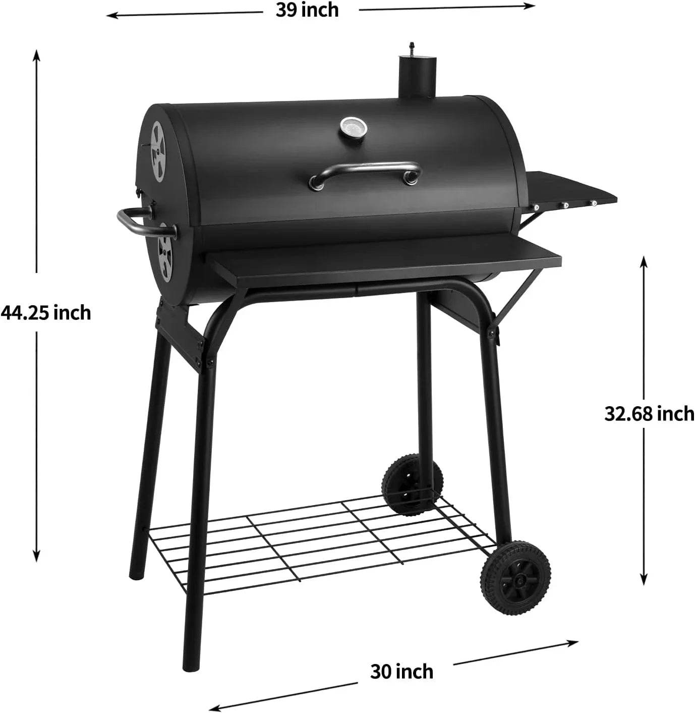Charcoal Grills Outdoor BBQ Grill 30INCH Barrel Charcoal Grill with Side Table, Outdoor Backyard Camping Picnics - Loft&Timber
