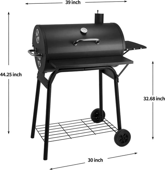 Charcoal Grills Outdoor BBQ Grill 30INCH Barrel Charcoal Grill with Side Table, Outdoor Backyard Camping Picnics - Loft&Timber