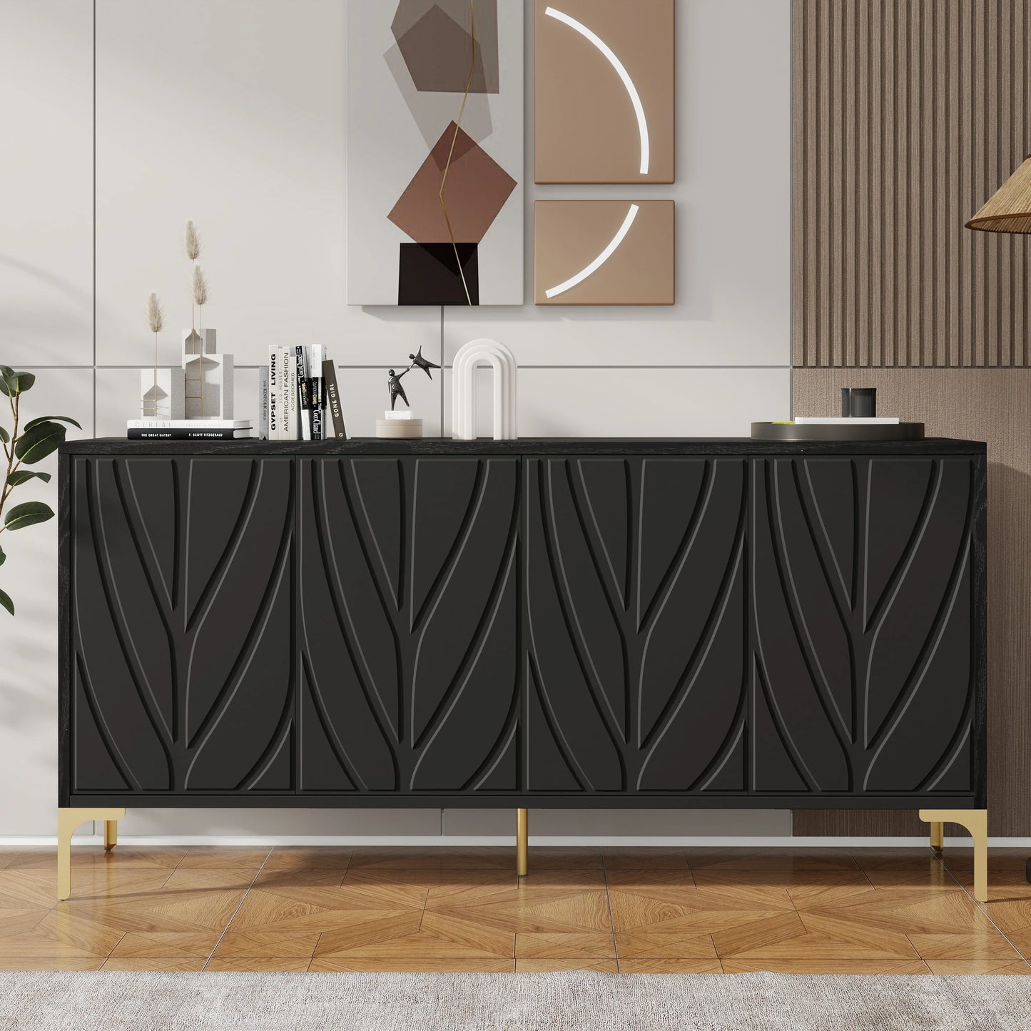 59" Creative carved 4-door Sideboard - Loft&Timber