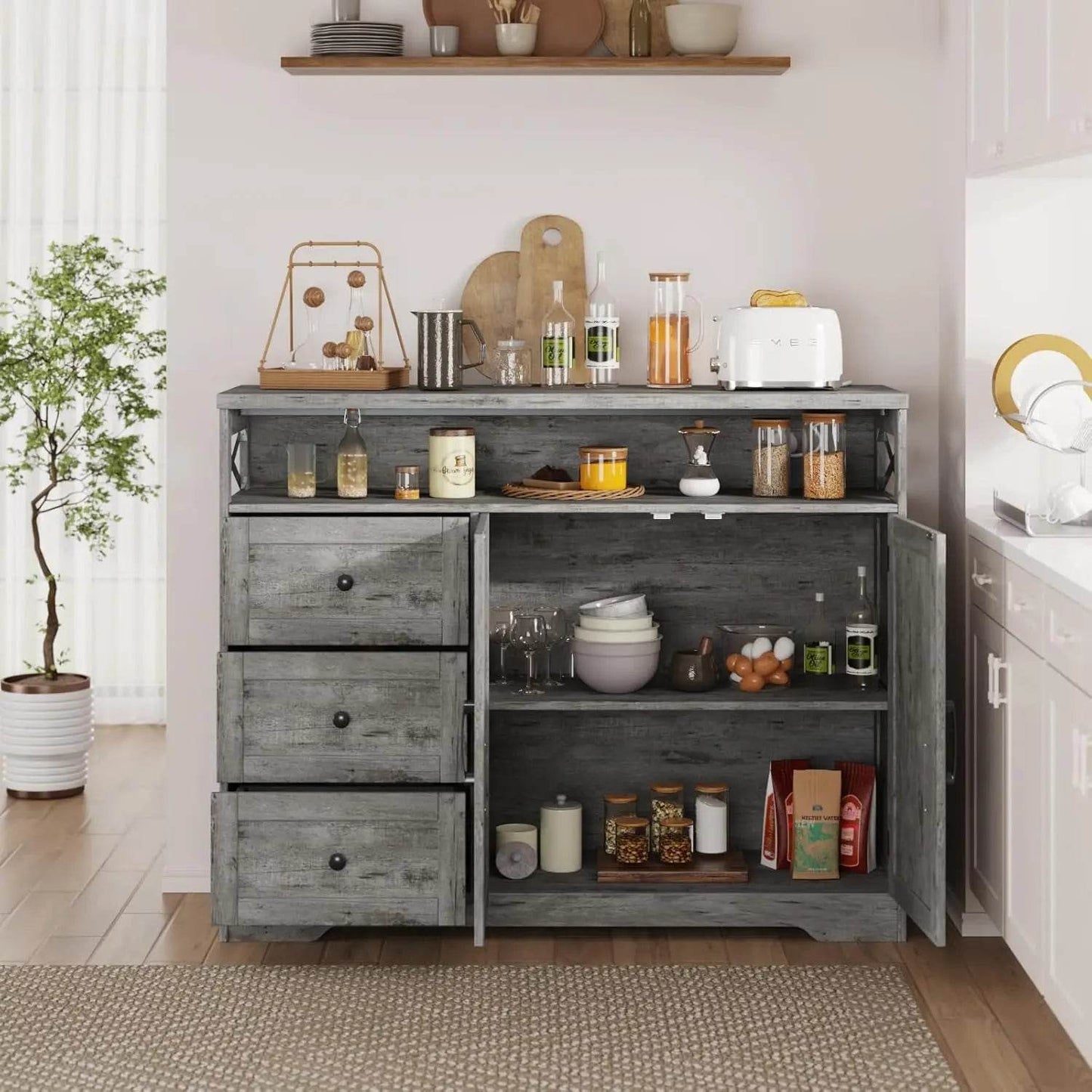Vabches Buffet Cabinet Wooden Sideboard - Loft&Timber