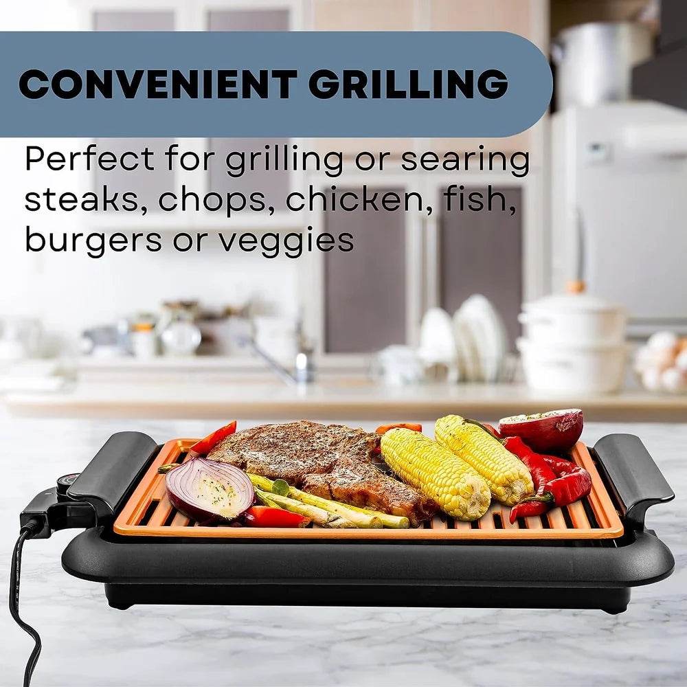 Electric Indoor Grill 15x10 Inch Non-Stick Cooking Surface 1200W - Loft&Timber