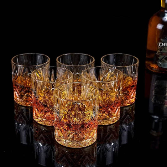 Bourbon Whiskey Glass Set Of 6 - Unique Crystal Rocks Glasses