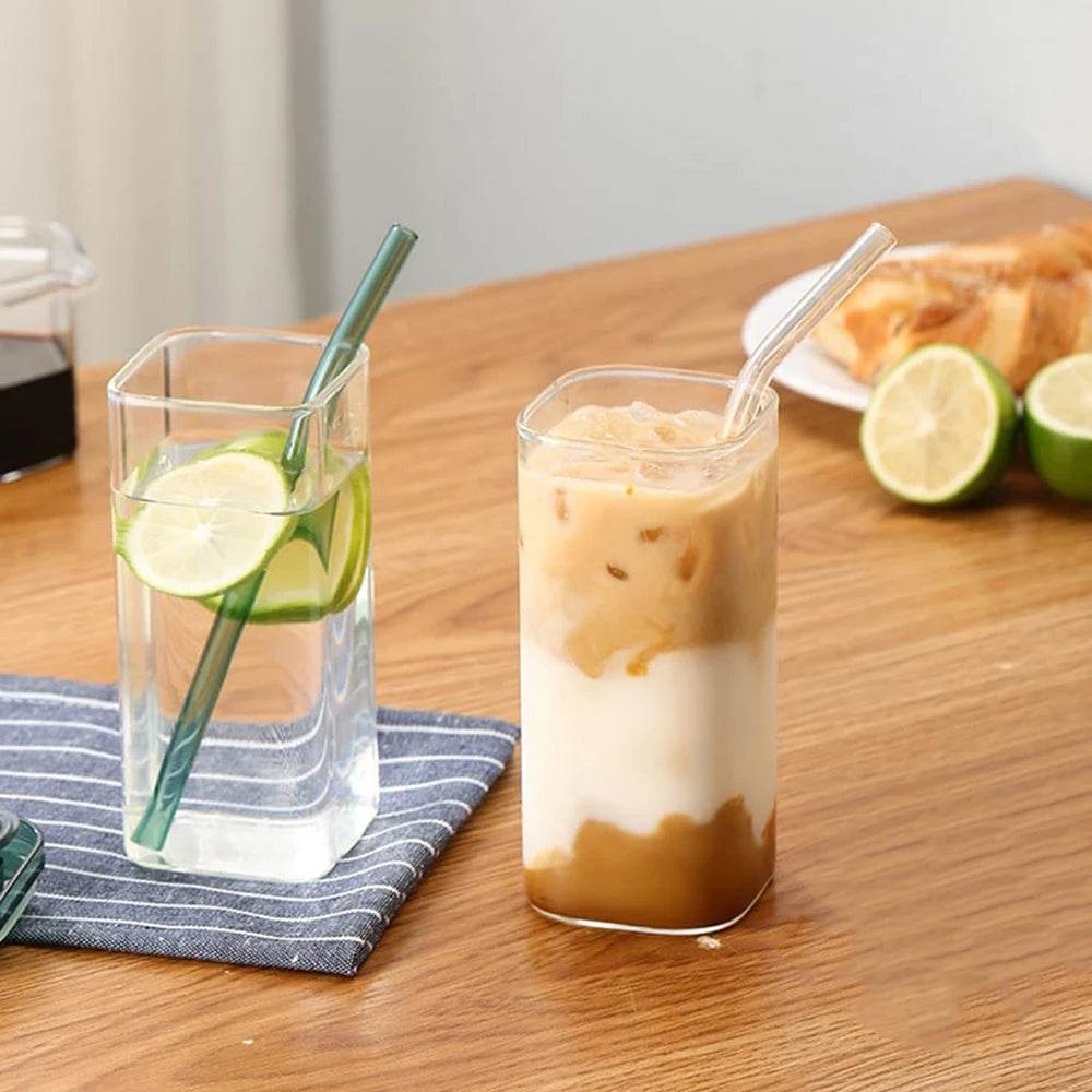 2Pcs Glass Water Cup with Lid and Straw 400ML - Loft&Timber