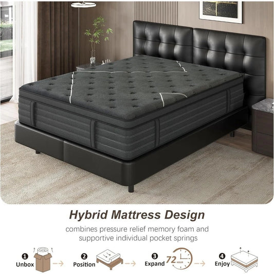 14 Inch Extra Firm King Size Mattress - Orthopedic Memory Foam Hybrid
