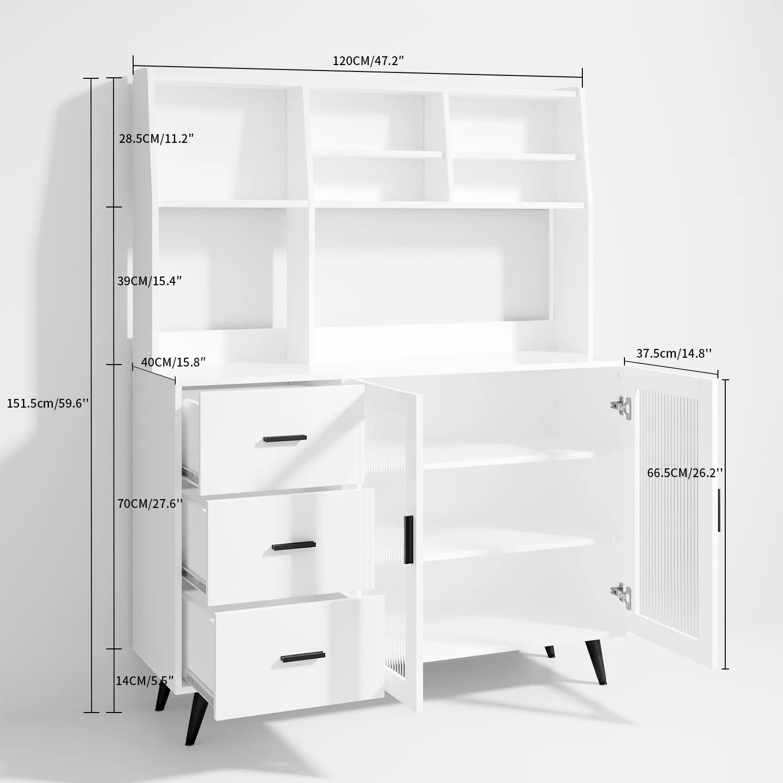 47" VOWNER Freestanding Hutch Storage Cabinet - Loft&Timber