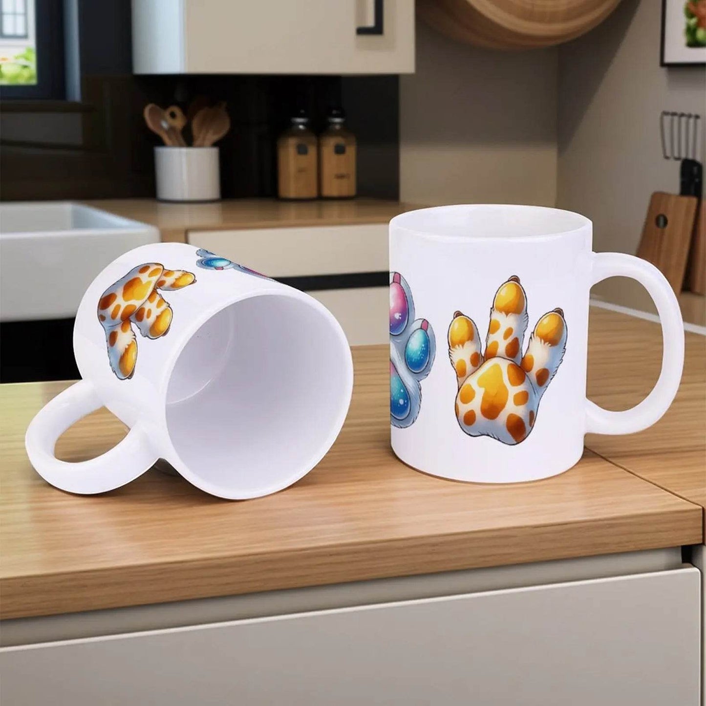 Three Animated Animal Paw Shaped Like Donuts. Custom Mug, 11oz Coffee Mug - Loft&Timber