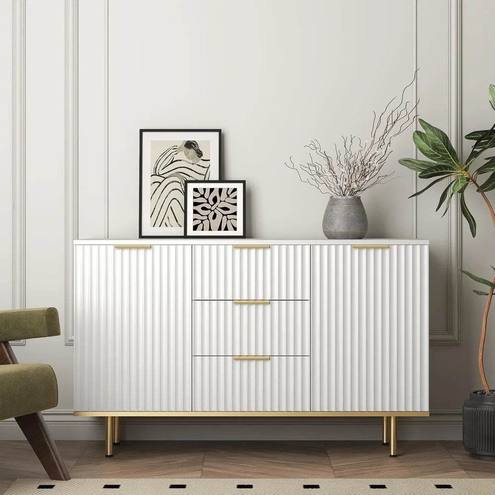 Fluted Sideboard Cabinet, 2 Door & 3 Drawer Design - Loft&Timber