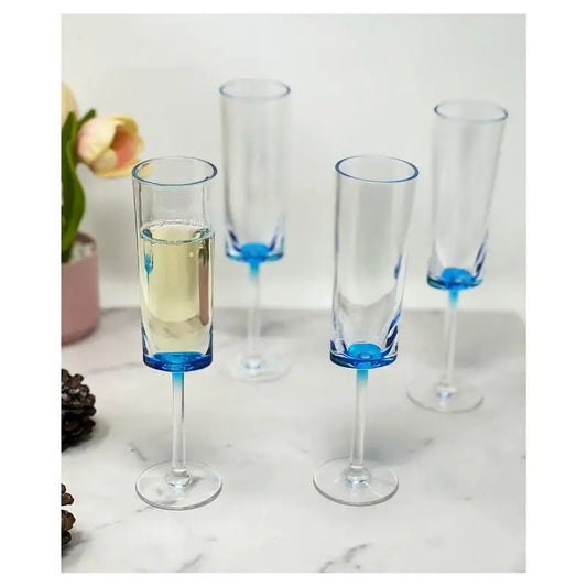 Oval Plastic Champagne Flute Set of 4 (4oz), Unbreakable Acrylic