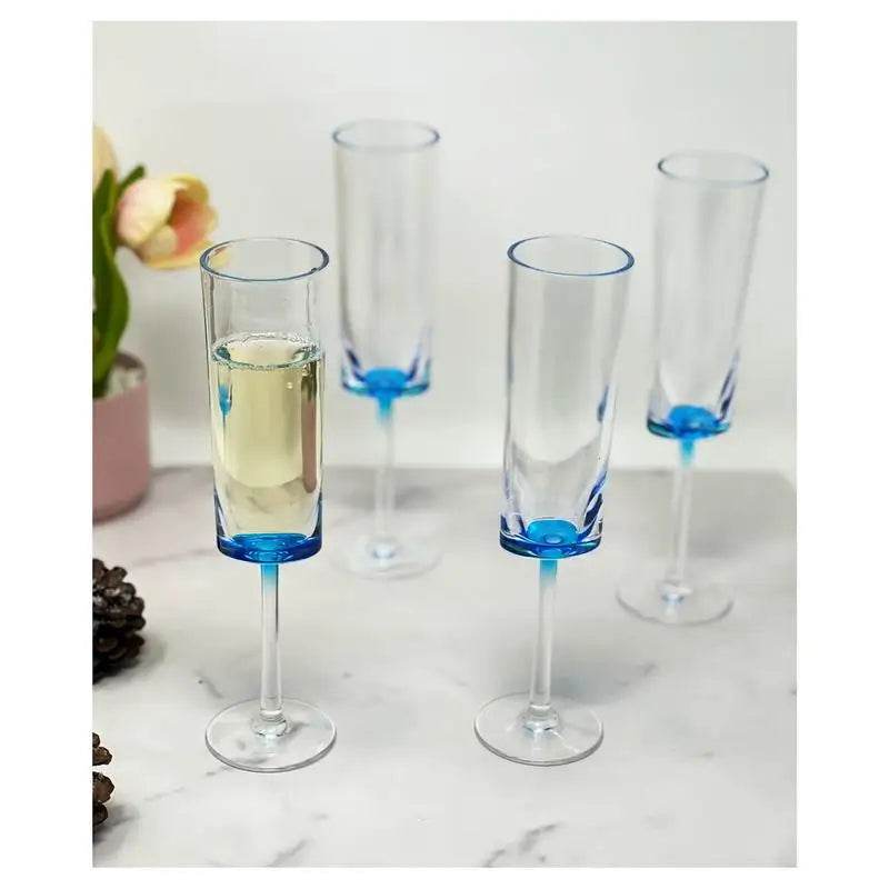 Oval Plastic Champagne Flute Set of 4 (4oz), Unbreakable Acrylic - Loft&Timber