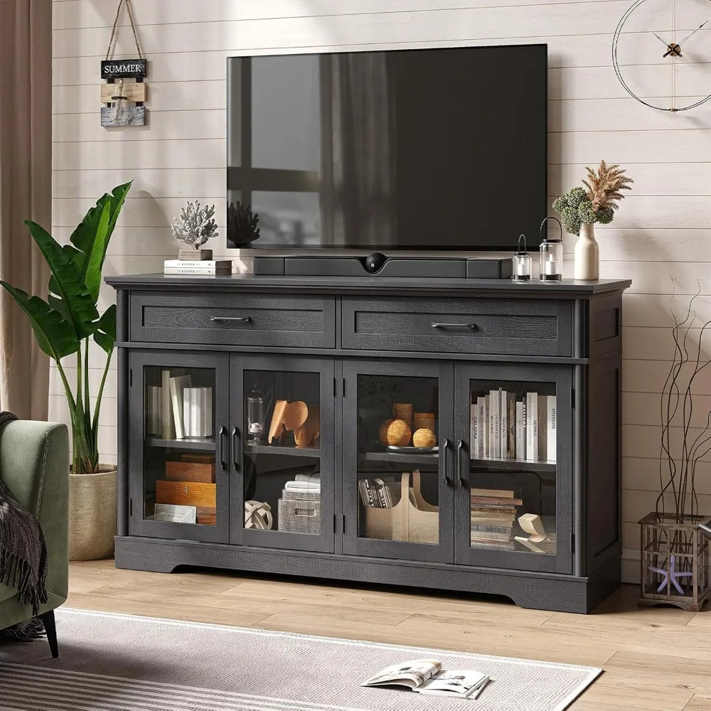 60" Sideboard with 4 Glass Doors and 2 Drawers - Loft&Timber