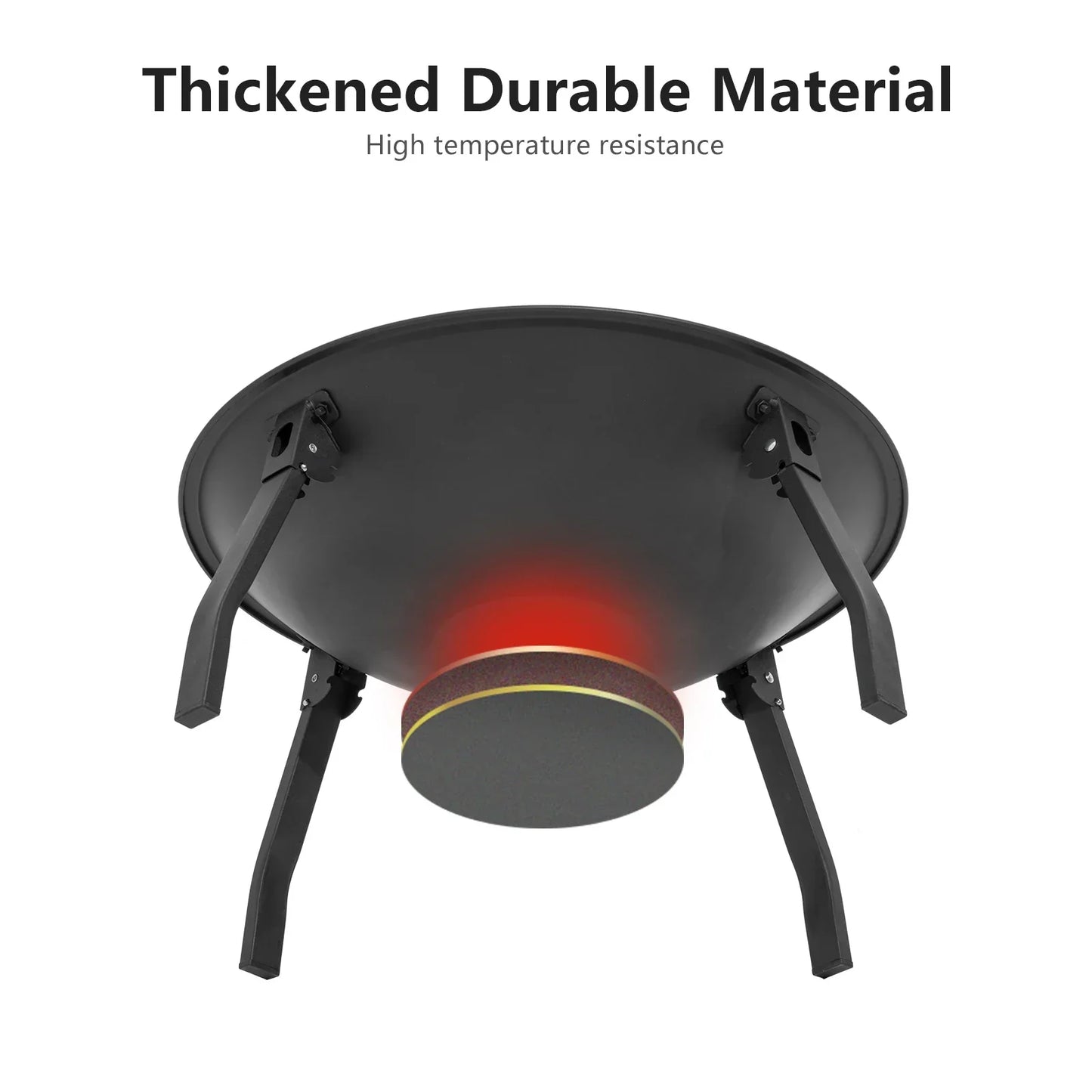 Outdoor Charcoal Fire Pit Portable Iron Fire Bowl with Folding Legs Black-3
