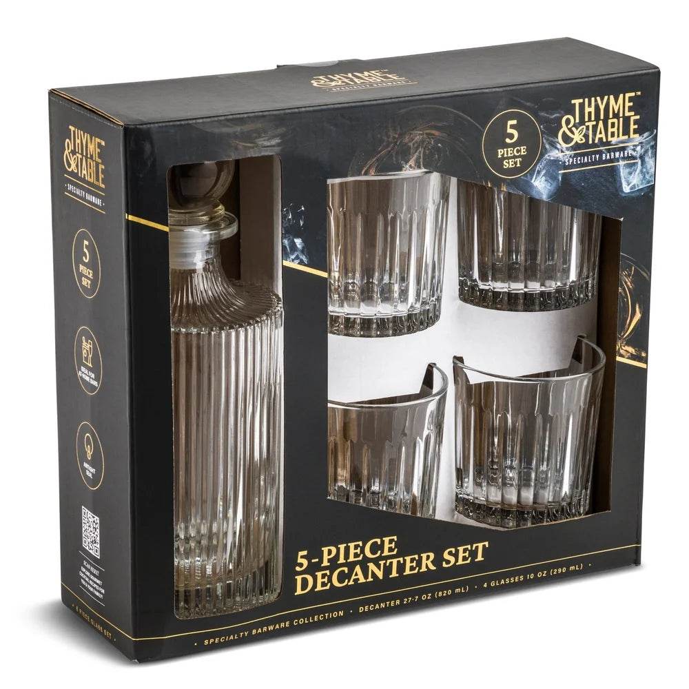 5 Piece Whiskey Decanter Set with 4 Glasses - Loft&Timber