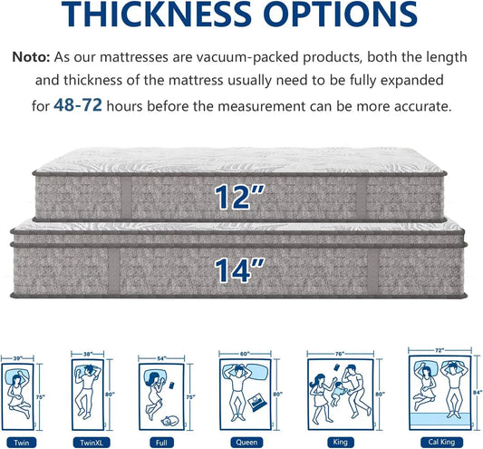 Twin XL Mattress,12 Inch Superior Hybrid XL Twin Mattress in a Box with Gel Memory Foam