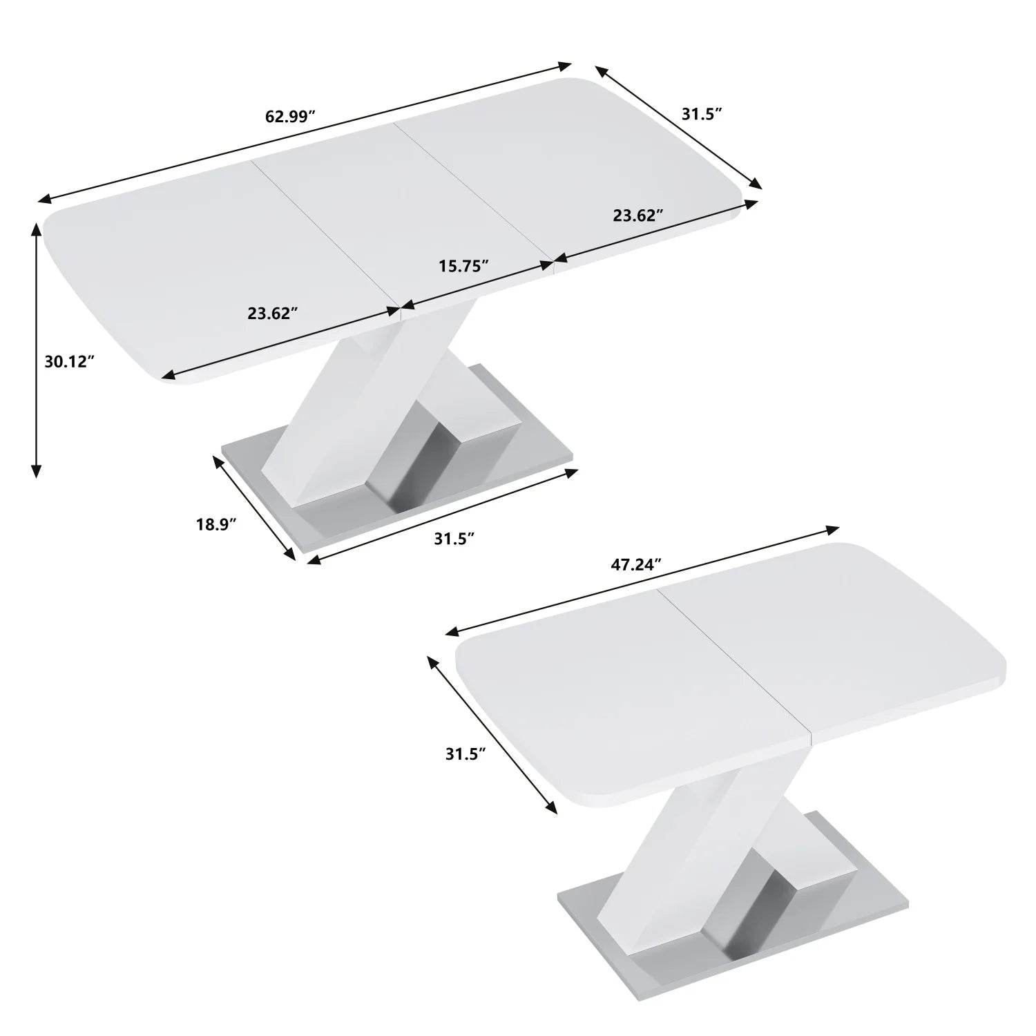 Square Dining Table, White Table Top - Loft&Timber
