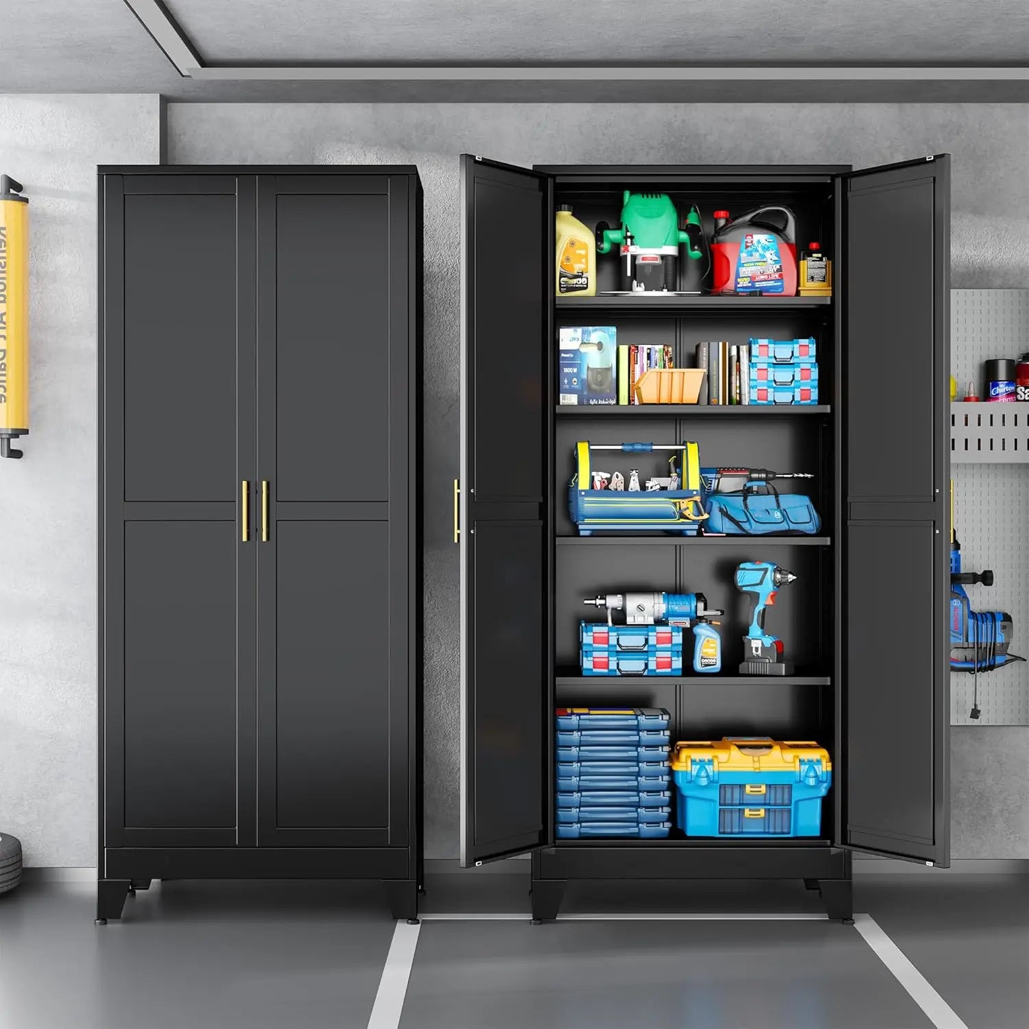 Black Metal Storage Cabinet,75" Steel Pantry - Loft&Timber