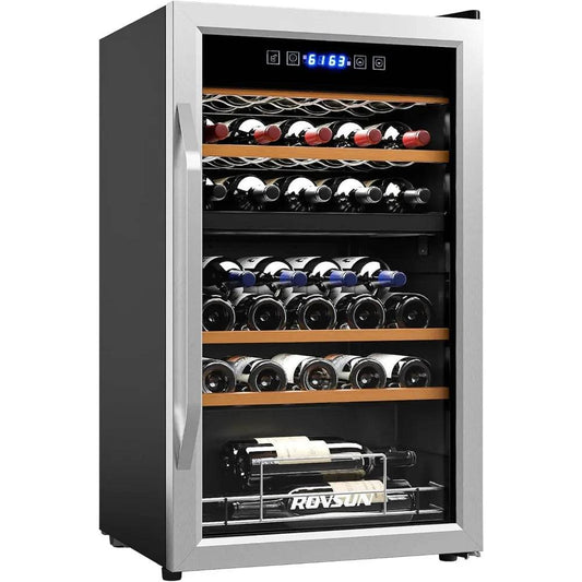 33 Bottle Wine Fridge, Dual Zone Wine and Beverage Refrigerator with Independent Temp & LED Control Panel - Loft&Timber