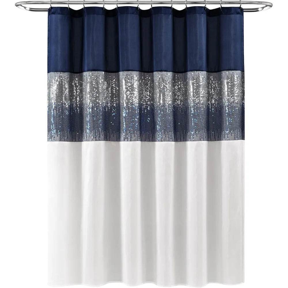 Lush Decor Night Sky Shower Curtain, 72 Inch Width x 84 Inch Height, Navy Blue and White Sequin - Loft&Timber
