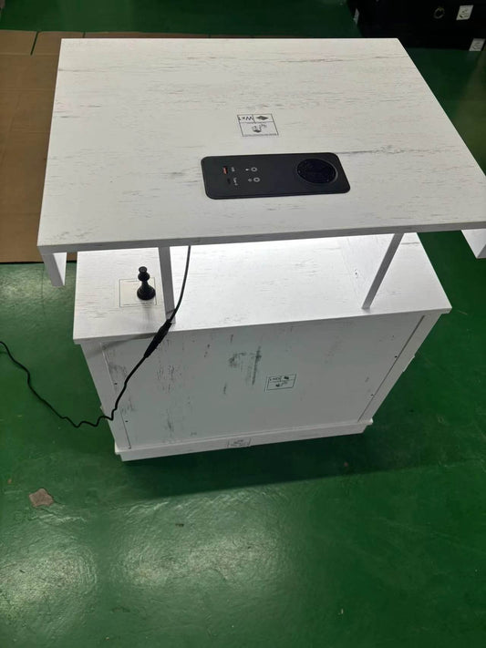 JDPAG Farmhouse Nightstand with Lockable Gun Drawer,3 Color Dimmable LED End Table with Charging Station - Loft&Timber