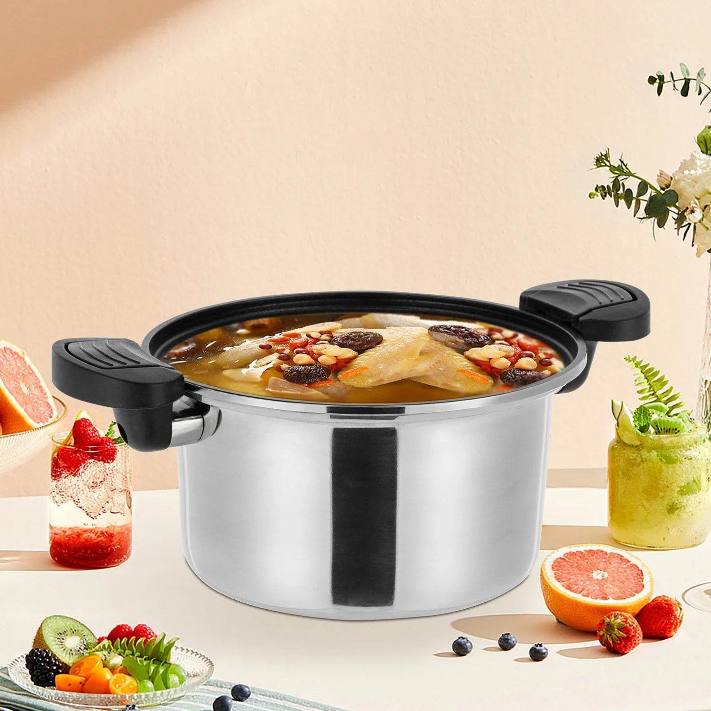 Non-Stick Silver Stainless Steel Micro Pressure Cooker - Loft&Timber
