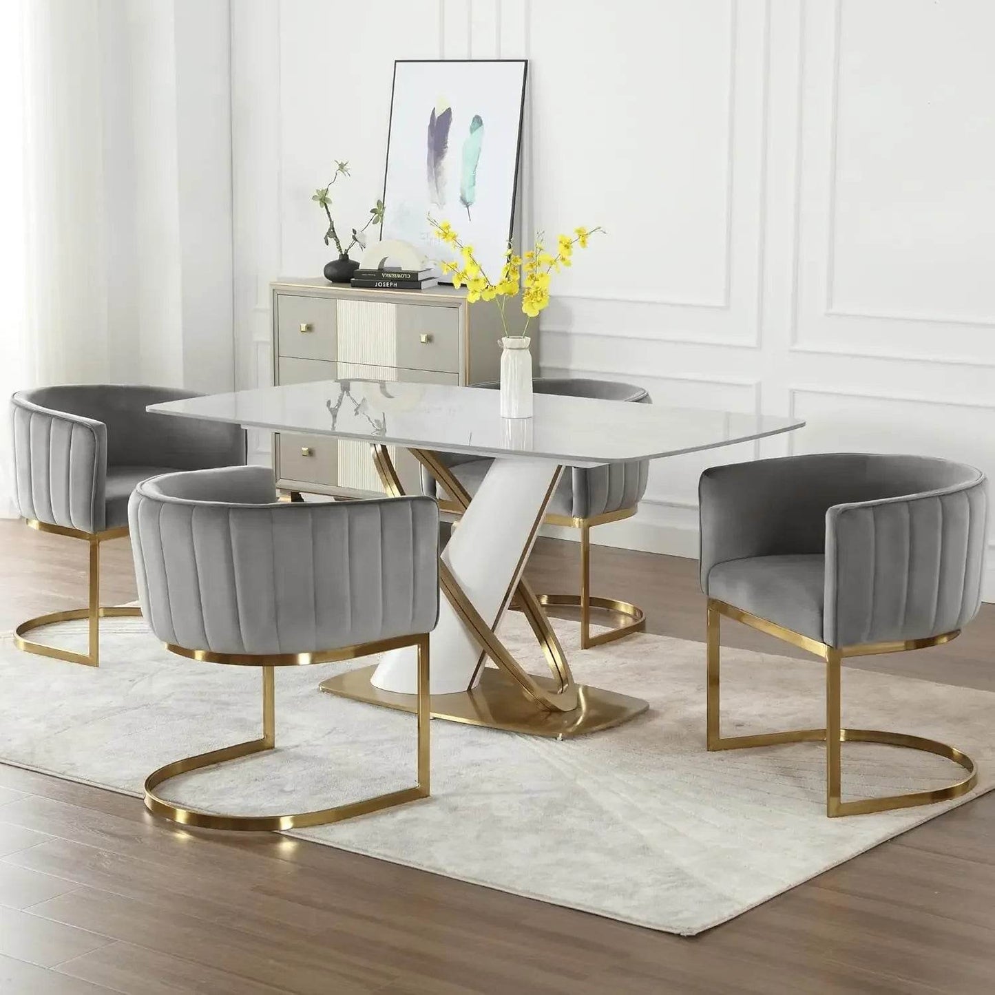 Dining Chairs Set of 4, Velvet with Metal Frame - Loft&Timber