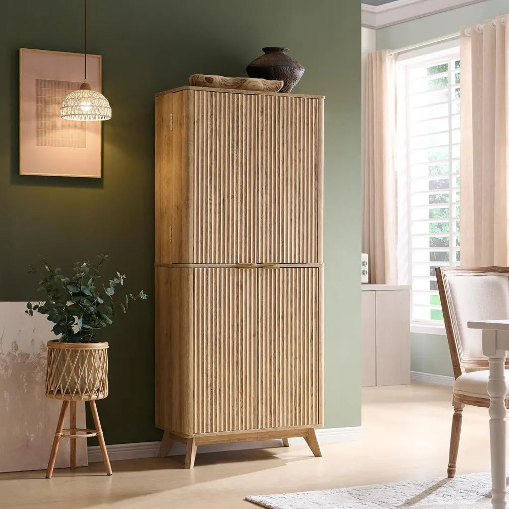 Fluted Kitchen Pantry, 72" Tall Mid Century Modern Storage Cabinet with Adjustable Shelves - Loft&Timber