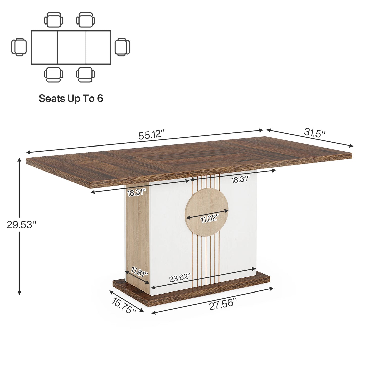 Tribesigns 55" Rectangular Dining Table for 4 to 6 - Loft&Timber