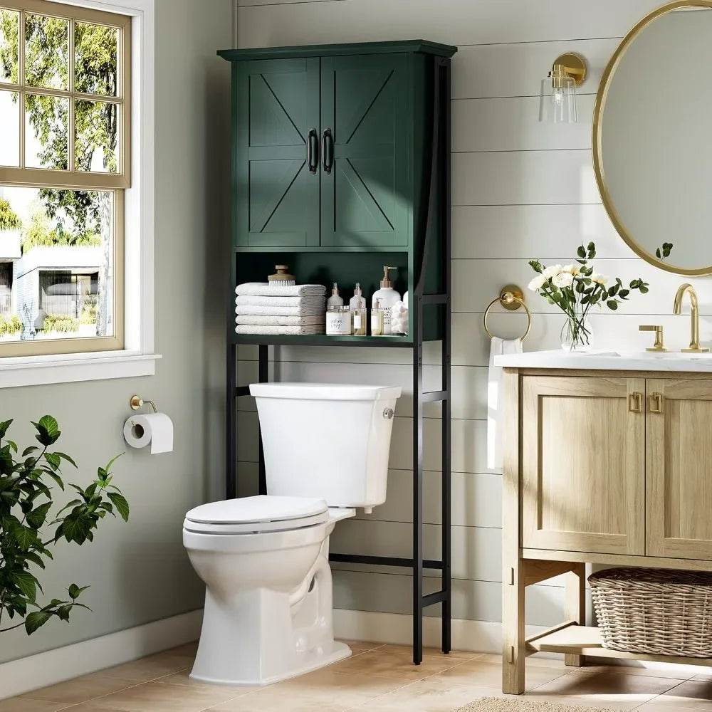Space-Saving Toilet Storage Cabinet with Barn-Style Doors for Above Toilet Organization - Loft&Timber