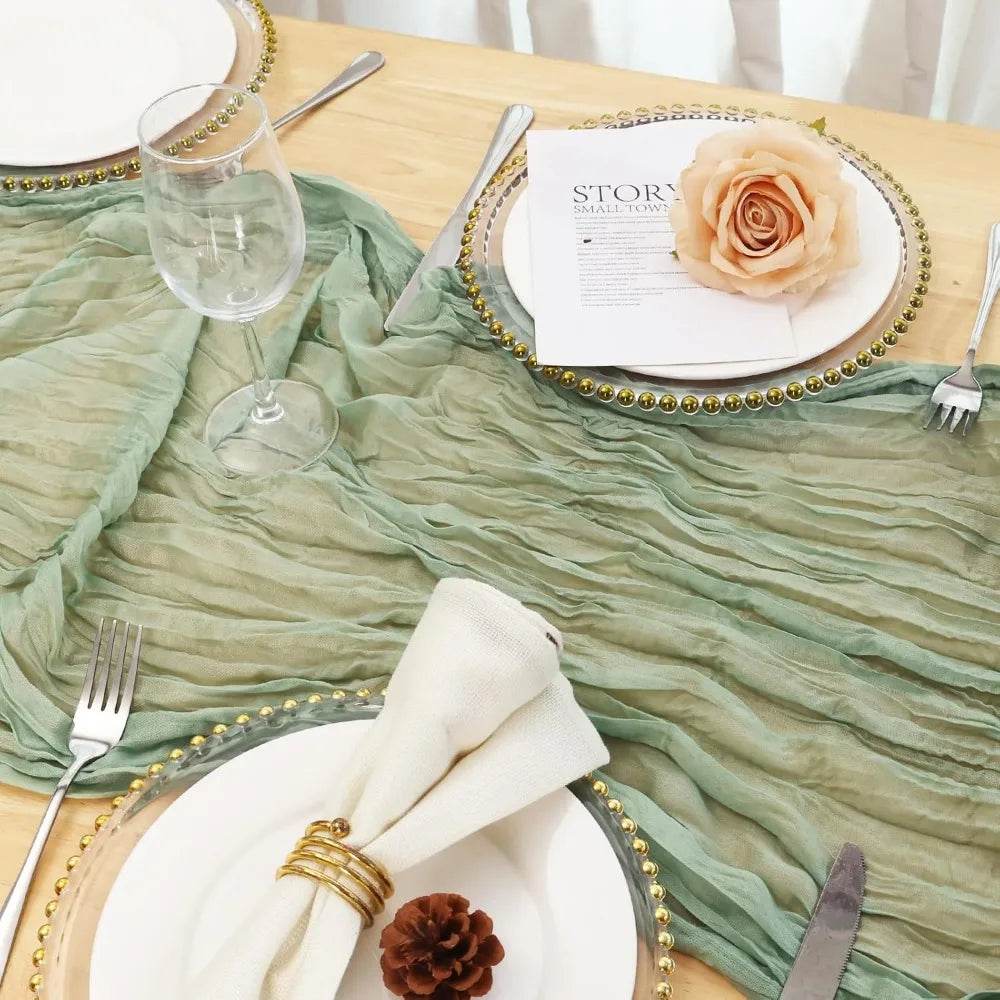 8 Pack Sage Green Cheesecloth Table Runners - Loft&Timber