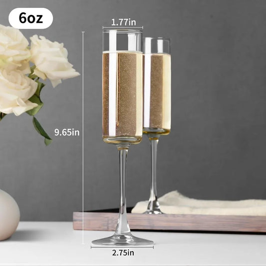 Champagne Flutes Champagne Glasses Set of 2 Elegant 6oz Glass Champagne Flutes
