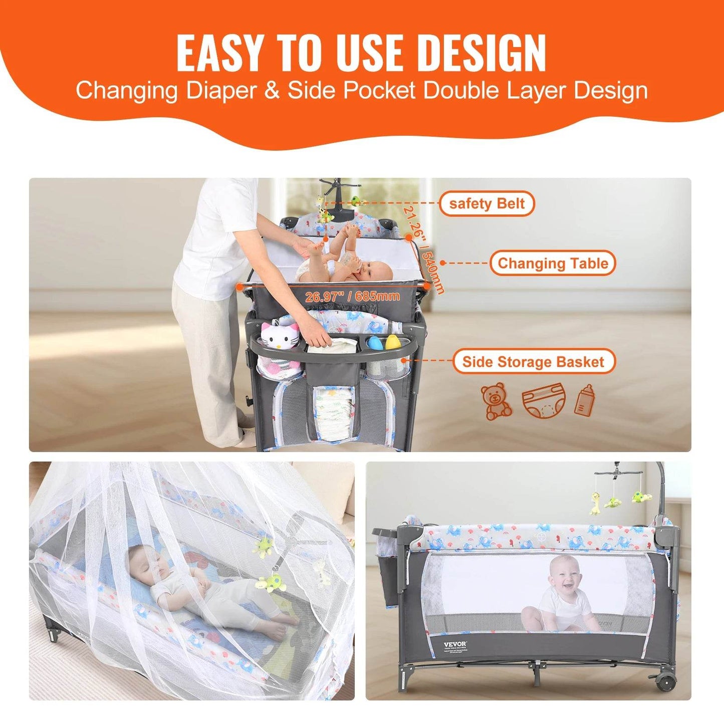 SucceBuy Baby Bassinet 77 pounds Load Capacity - Loft&Timber