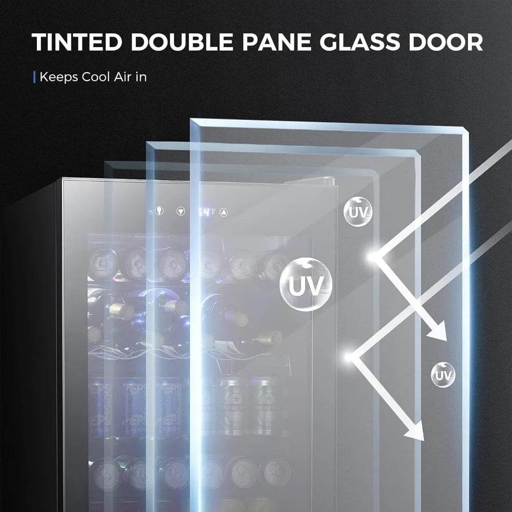 4.5 Cu.ft Beverage Refrigerator and Cooler, 145 Can Mini Fridge Glass Door