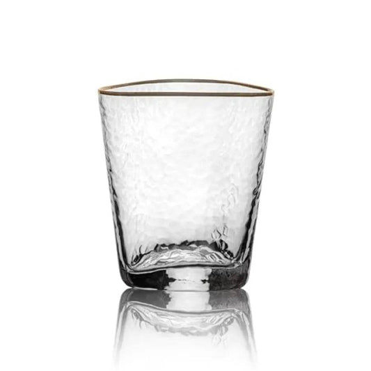 Stylish Whiskey Glasses Set of 4 10 oz Gold Rimmed Hammered Lowball Glasses - Loft&Timber
