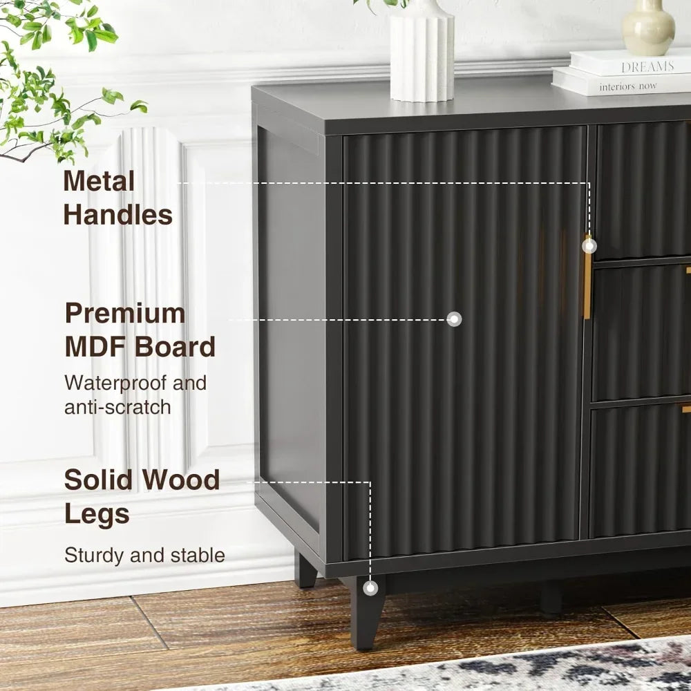 47.2" Large Fluted Buffet Storage Cabinet with 3 Drawers - Loft&Timber