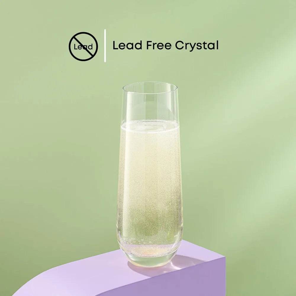 Milo Stemless Champagne Flutes Set of 8 Crystal Glasses. 9.5oz - Loft&Timber