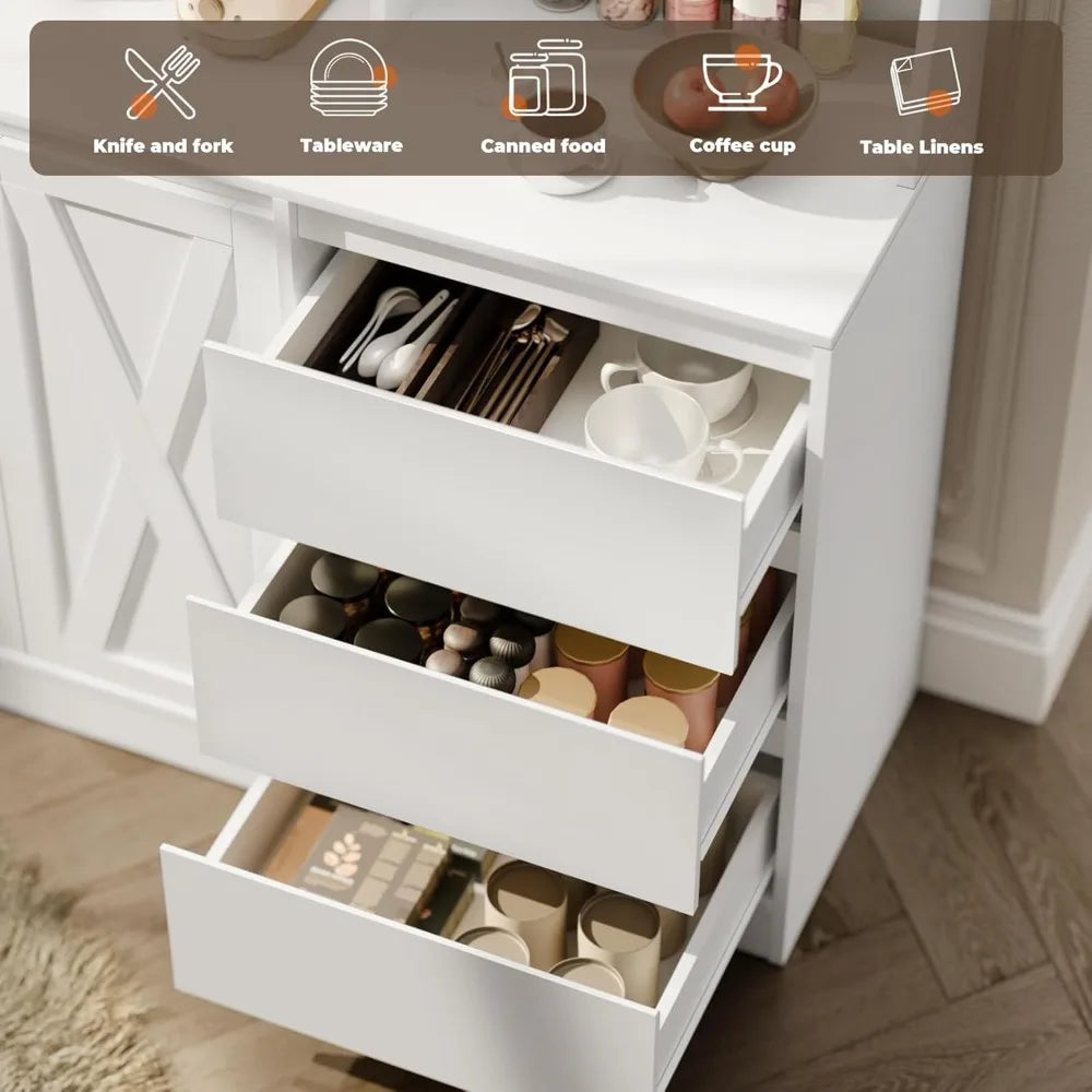 Buffet Sideboard Cabinet w/Power Outlets & LED Light; 58" W x63 H - Loft&Timber