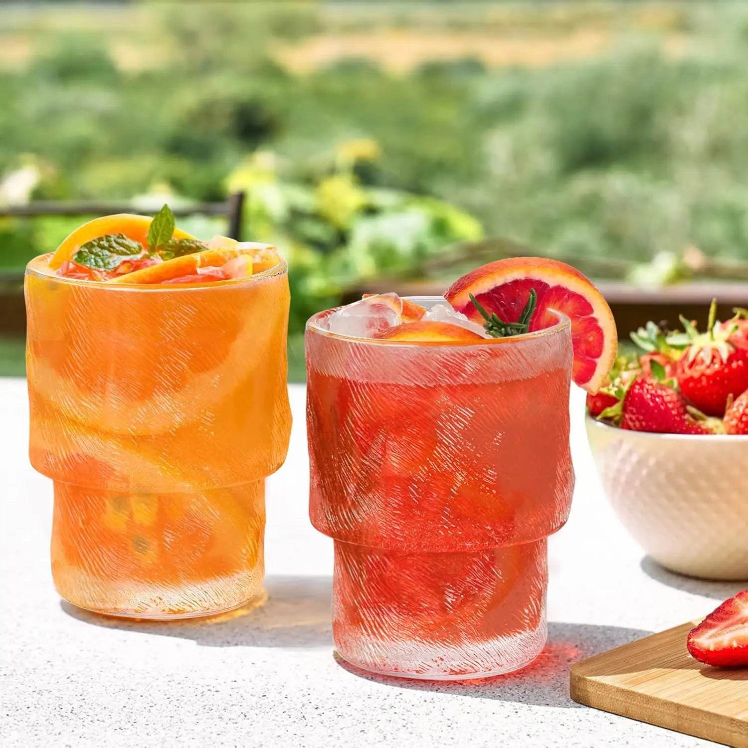 8 Pack Stackable Drinking Glasses, 6.5 OZ Romantic Lowball Cocktail Glasses - Loft&Timber