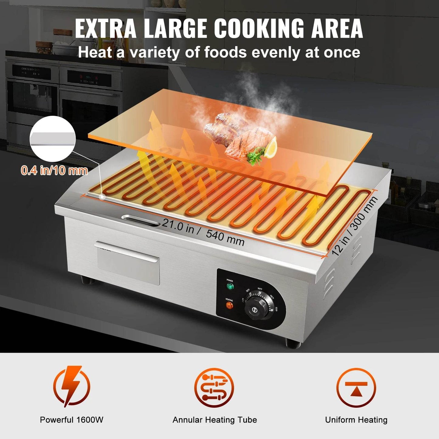 SucceBuy 21In Commercial Electric Grill Flat Pan Stainless Steel - Loft&Timber