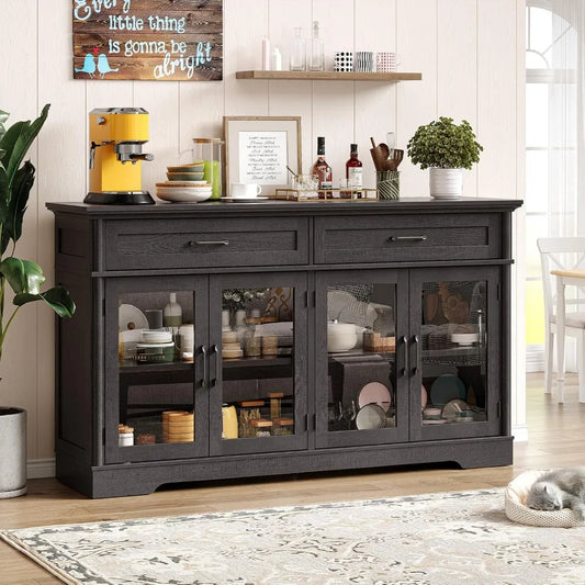 60" Sideboard with 4 Glass Doors and 2 Drawers - Loft&Timber