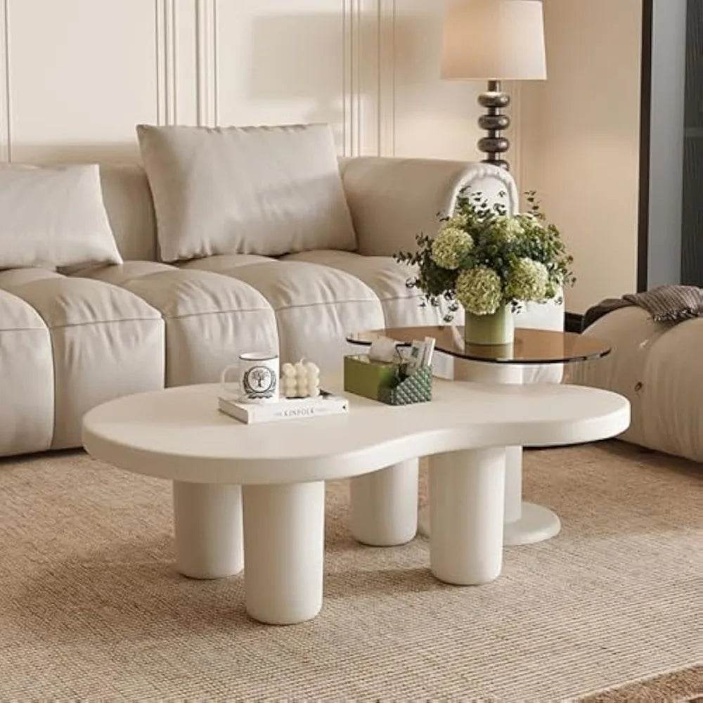 Modern 2-in-1 Irregular Cloud Coffee Table Set with Nesting Glass End Table - Loft&Timber