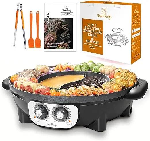 Electric 2-in-1 Hot Pot and Grill Combo: Smokeless, 110V, 1700W - Loft&Timber