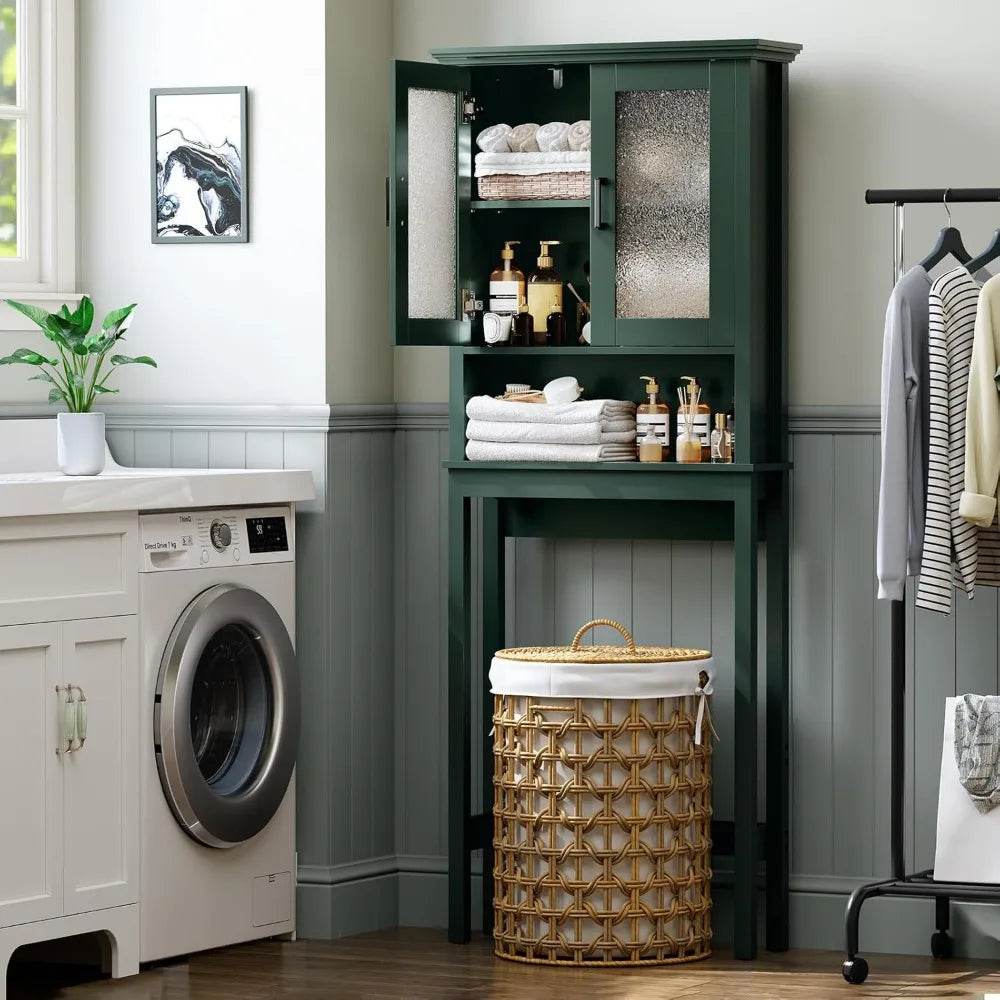 Over the toilet storage cabinet, over toilet storage with glass doors and adjustable shelf, thicken frame above the toilet - Loft&Timber