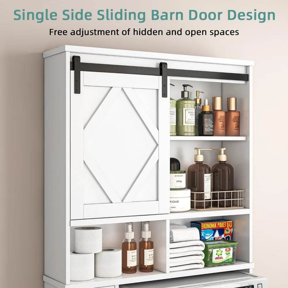 farmhouse style toilet storage cabinet with sliding barn door and integrated toilet paper stand organizer - Loft&Timber