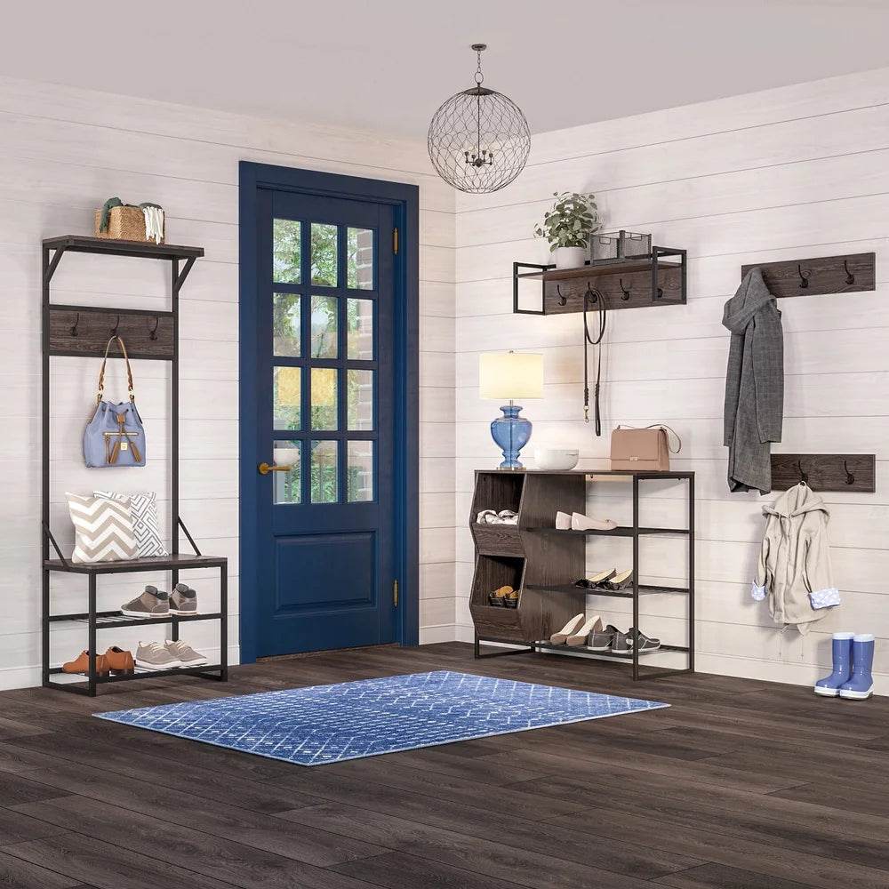 2pc Wall Mount Coat Rack Organizer Weathered Woodgrain - Loft&Timber