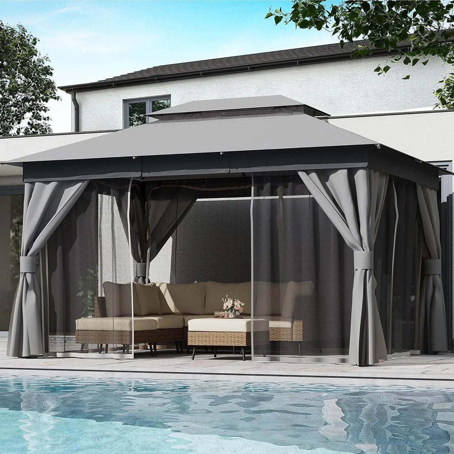 LAUSAINT HOME Outdoor Patio Gazebo 10'x13' with Expansion Bolts - Loft&Timber