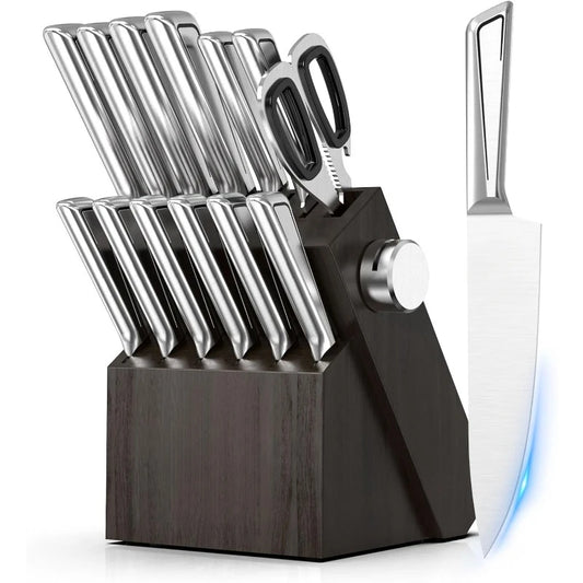14 PCS Japanese Stainless Steel Kitchen Knife Set with Block