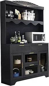 Large Farmhouse Kitchen Pantry Storage Cabinet with Microwave Stand - Loft&Timber