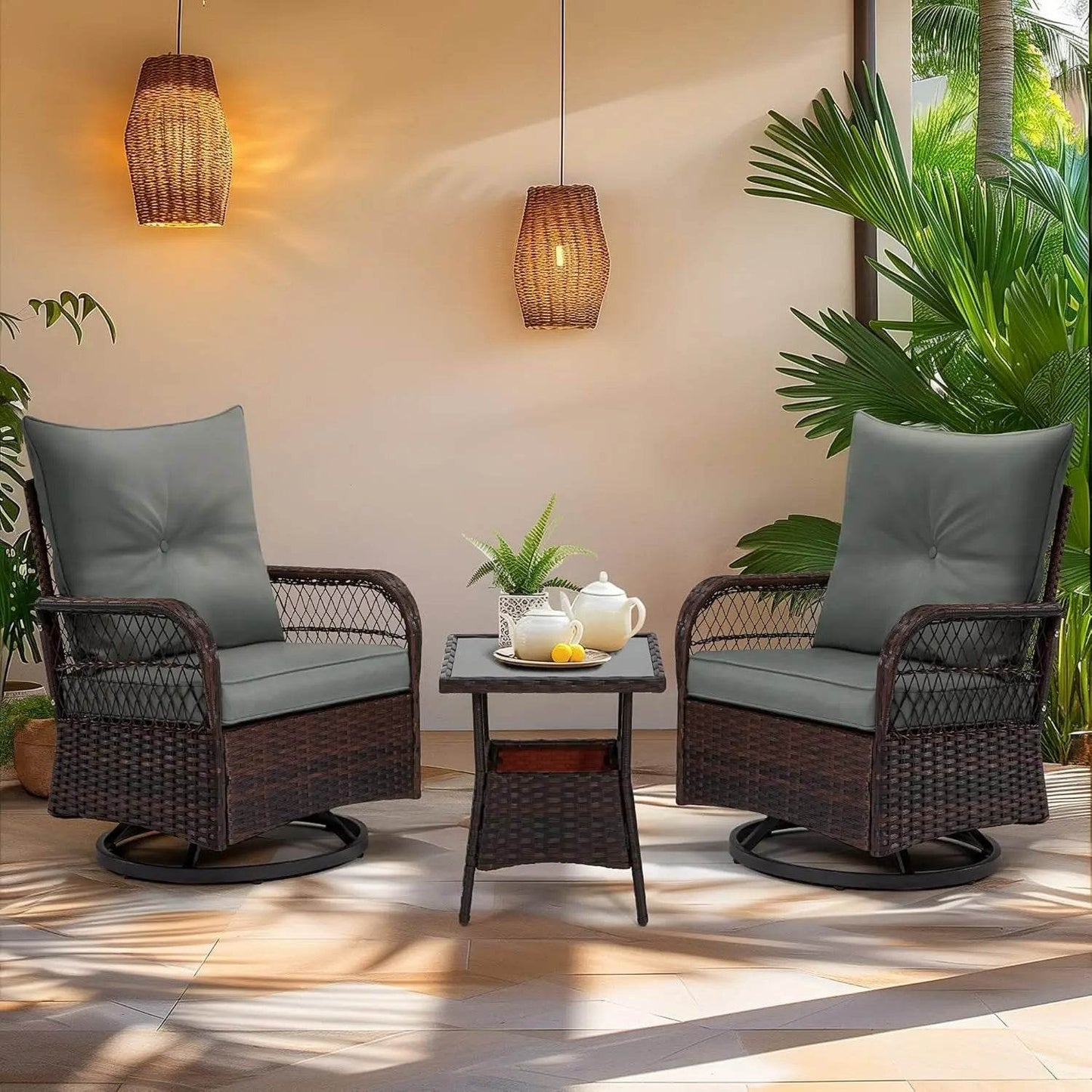 3 Pieces Patio Furniture Set, Outdoor Swivel Patio Rocker Chairs with Thick Cushions - Loft&Timber