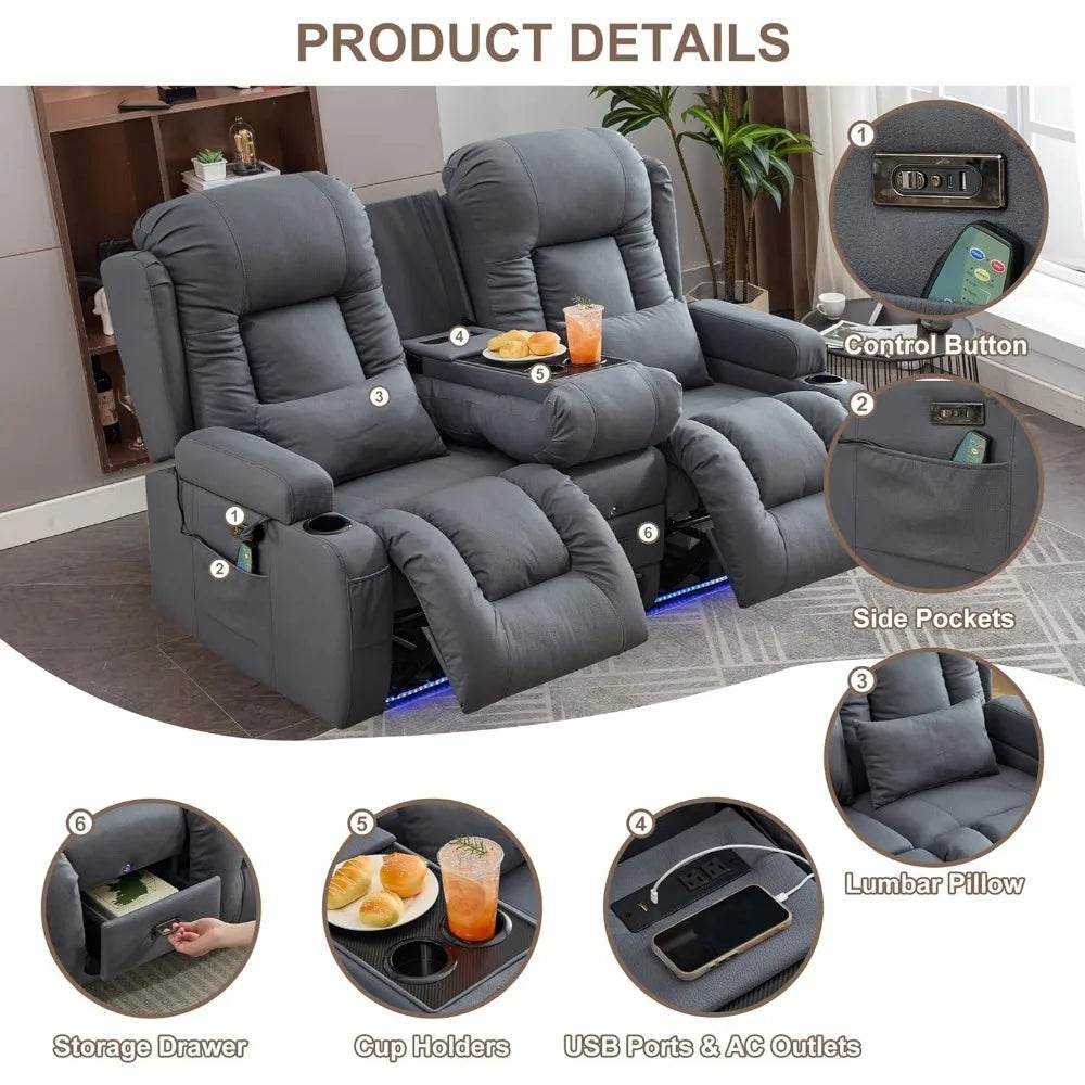 Power Loveseat Recliner Sofa with Massage & Heat - Loft&Timber